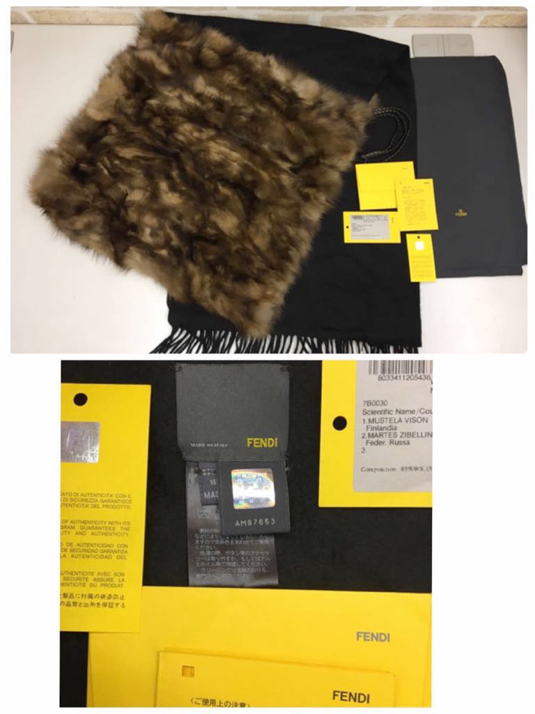 2回使用¥95万品★FENDIフェンディ★最高級大判 キャンディストール ミンクカシミア FENDI フェンディ ズッカ柄 FFジャカード BAGUETTE フェンディ、100周年を記念するウィンドウディスプレイ