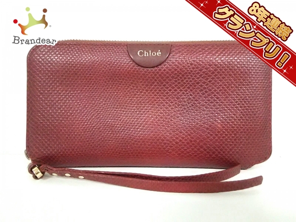 クロエ Chloe 財布 長財布 レザー ボルドー ラウンドファスナー/型押し 