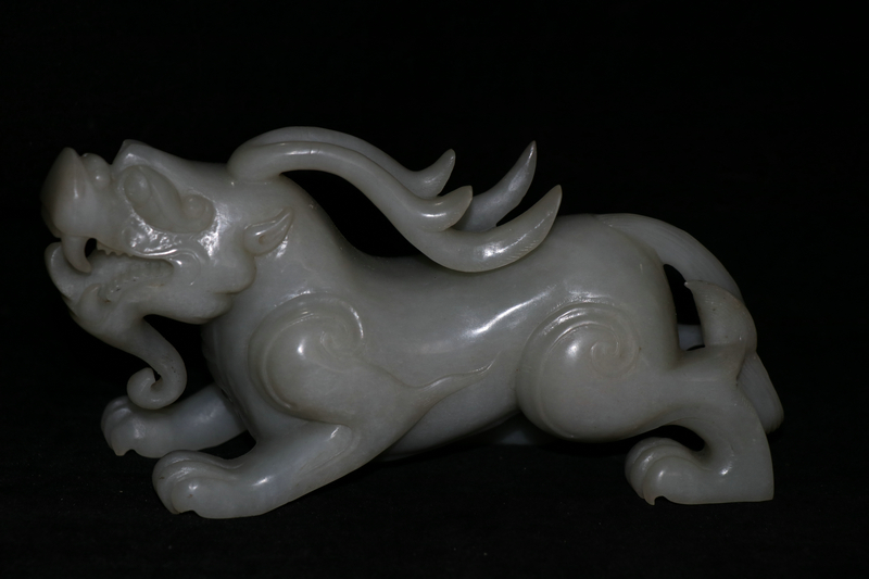 稀少唐物 貴重 友人家伝 本和田玉細密彫 霊獣 置物 文房賞