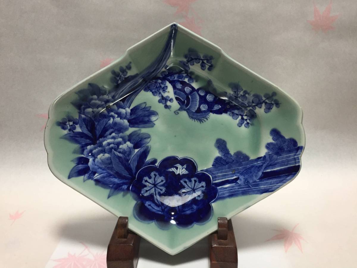 古伊万里・青磁染付菱形変形皿