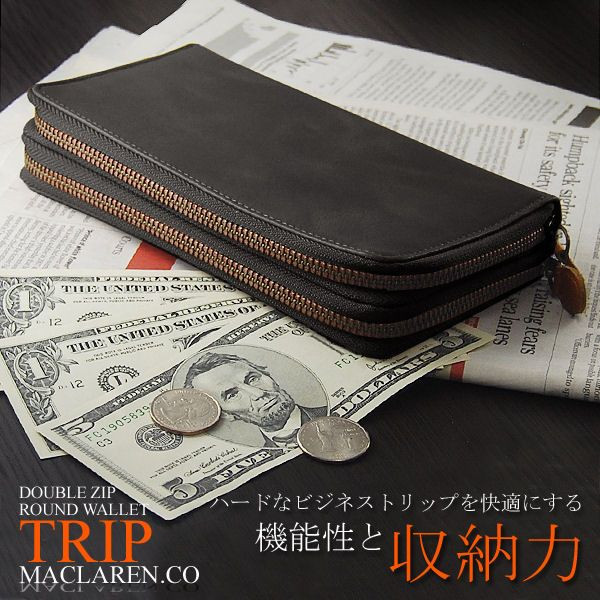 【送料無料】【1円スタート】【新品】スタイリッシュなデザイン！男女問わずご満足　ウォッシュレザーダブルジップラウンド　610　BK