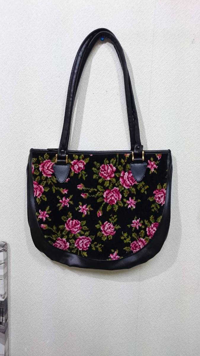 フェイラー 未使用トートバッグ 花柄 パイル×レザー素材 シュニール 