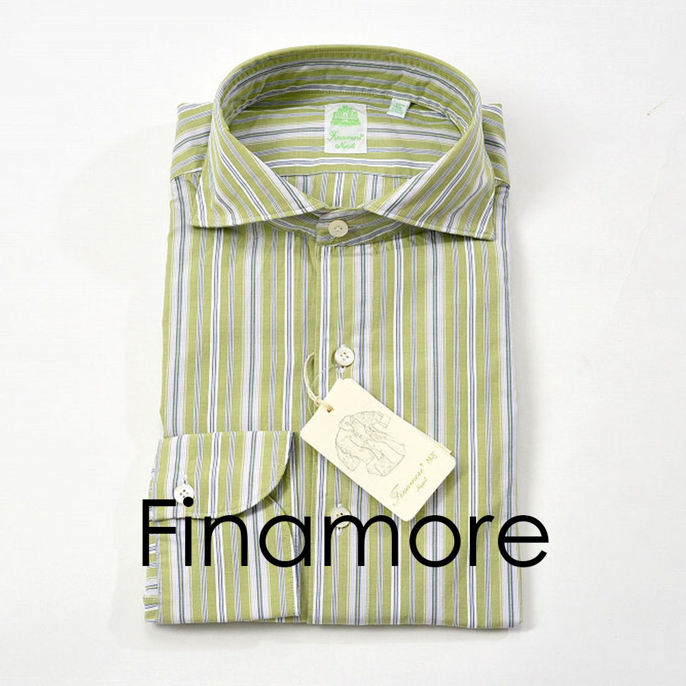 新品 3.2万 finamore 【40 15 3/4】SIMONE/シャツ 長袖 ストライプ 