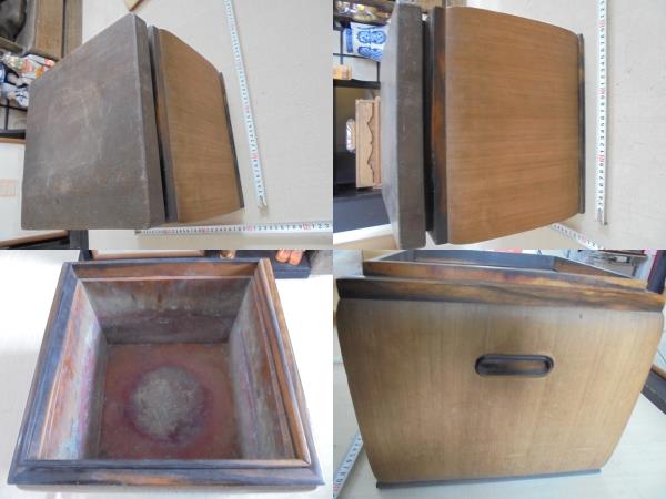 AKa5974◇隼◇黒柿縁 木製 火鉢 旧家蔵出骨董古民具初だし