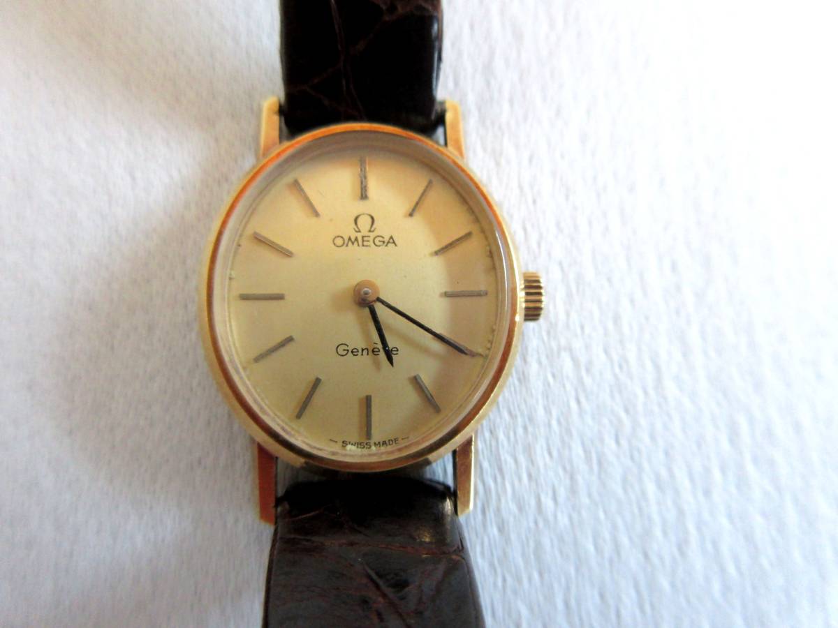 GG145★1円★オメガ OMEGA ジュネーブ Geneve 手巻き ゴールド 金色 レディース 腕時計 女性