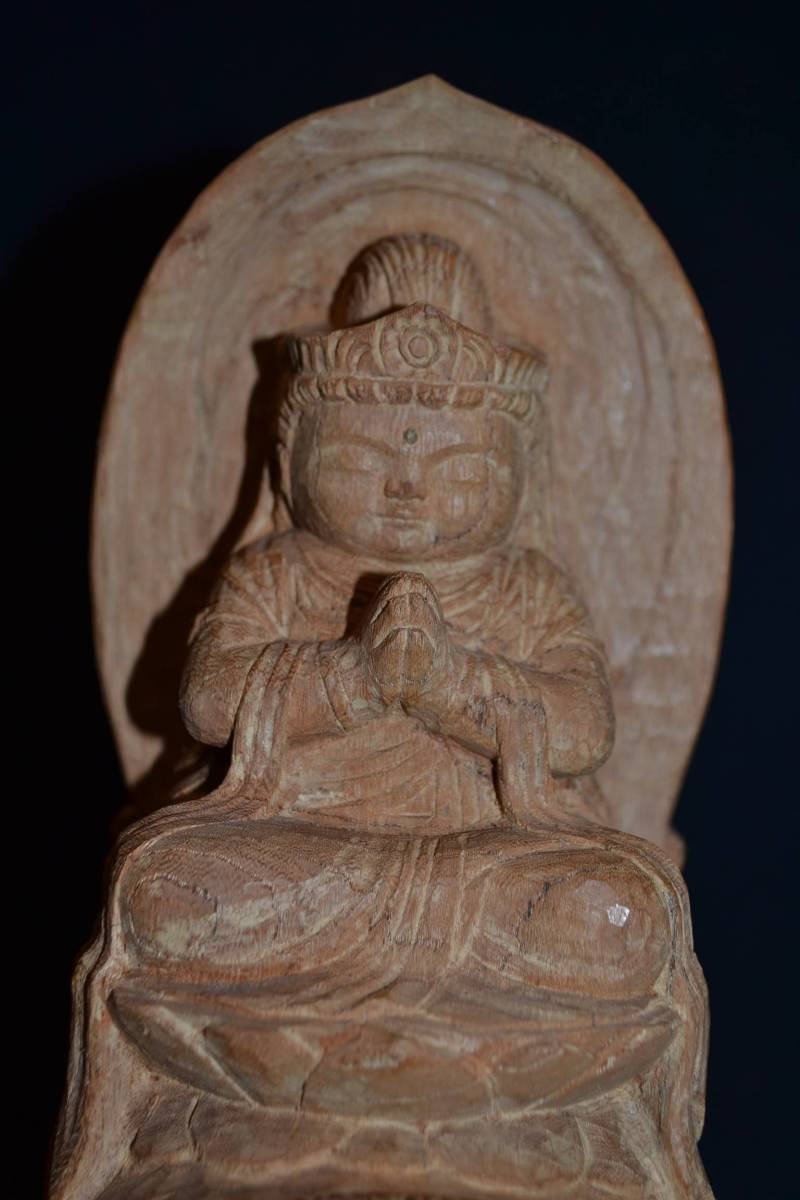 EM171 【木彫作家 牧田善晴 作】木彫「普賢菩薩」レリーフ 高24.8cm 重