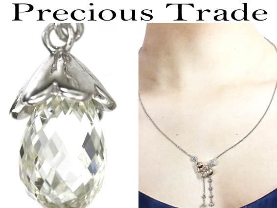PR281755　【ブリオレットカット♪】ダイヤ　ネックレス　0.5ct up アジャスターK18/Pt900/Pt850