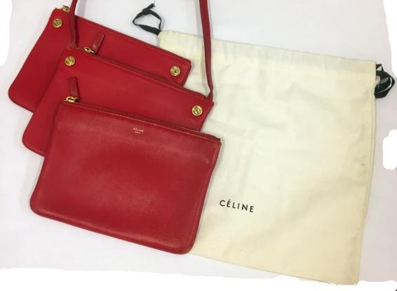 CELINE セリーヌ トリオ ショルダーバッグ レッド 専用袋付 斜めがけ