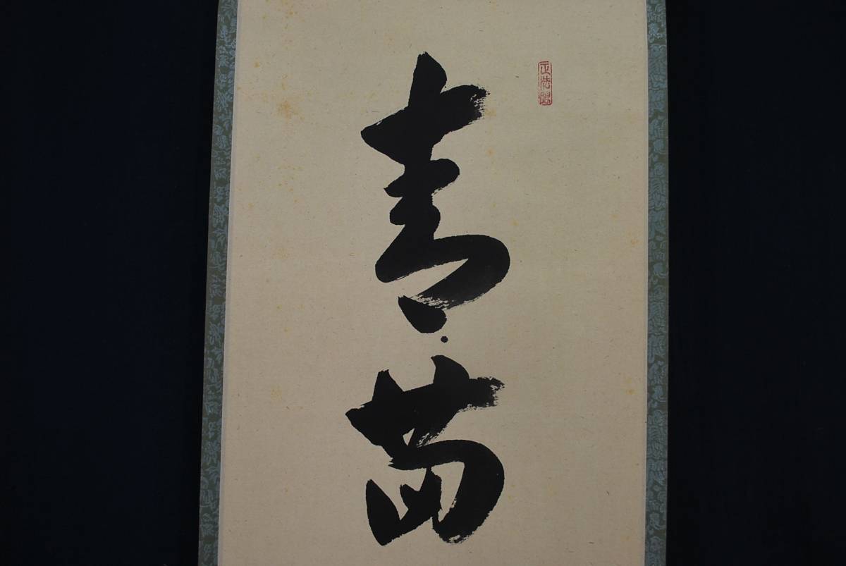 低価，HOT 【真作】紫野瑞峯昌道/一行書（青苗滋春雨）/掛軸☆