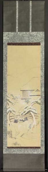 模写】 掛軸 春甫 筆 「親鸞聖人 石枕の図」 紙本 卍仏教 マントラ