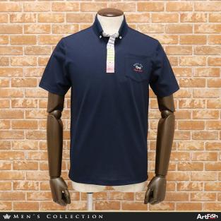 新品 VAGIIE 50サイズ 日本製 ポロシャツ TORAY太陽光反射&紫外線遮蔽 台襟ボタンダウン 紺 DOG刺繍 半袖 快適 ゴルフ j457*s50新品