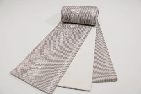 1571★半幅帯　小袋　縞々に花つなぎ模様　正絹　