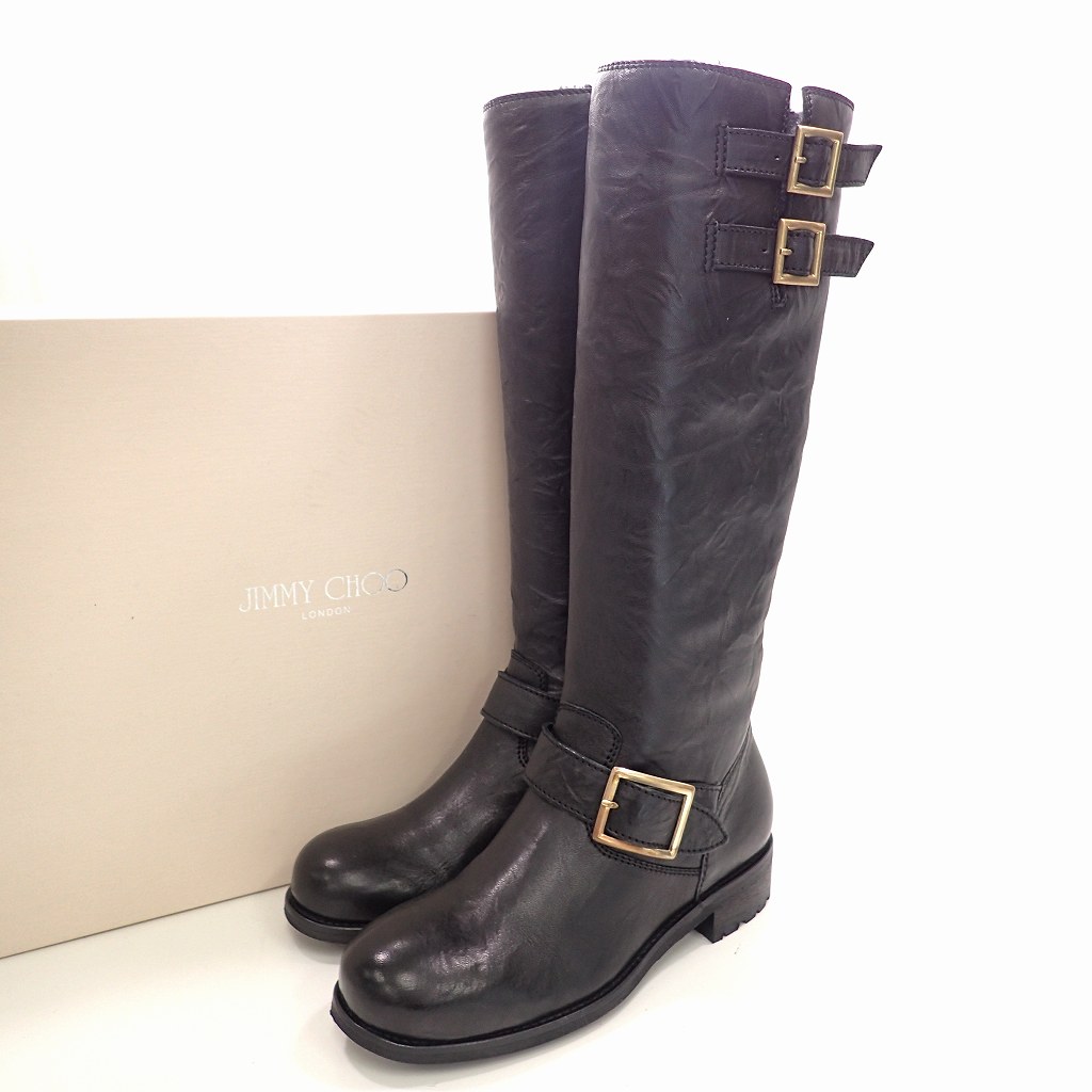 未使用◇JIMMY CHOO ジミーチュウ BIKER LEATHER UNLINED ロングレザー 