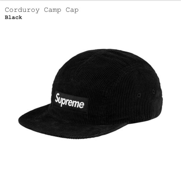 今期 18S/S SUPREME Corduroy BOX logo Camp Cap / シュプリーム コーデュロイ ボックスロゴ キャンプ キャップ 黒 ステッカー+shopbag付