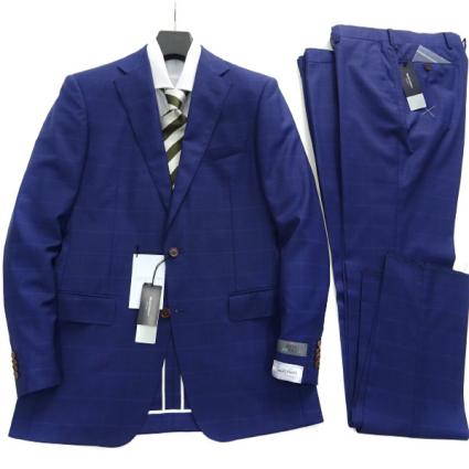 新品 スーツカンパニー 伊REDA ICE SENSE盛夏ウール2パンツスーツYA7(細身LL)紺★J42733 THE SUIT COMPANY レダ チェック ビジネス メンズ