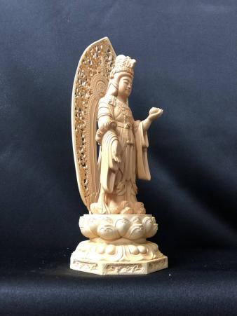 仏像 木彫り 吉祥天 | 柘植 吉祥天』 本柘植仏像 上彫り 八角台座 天台宗