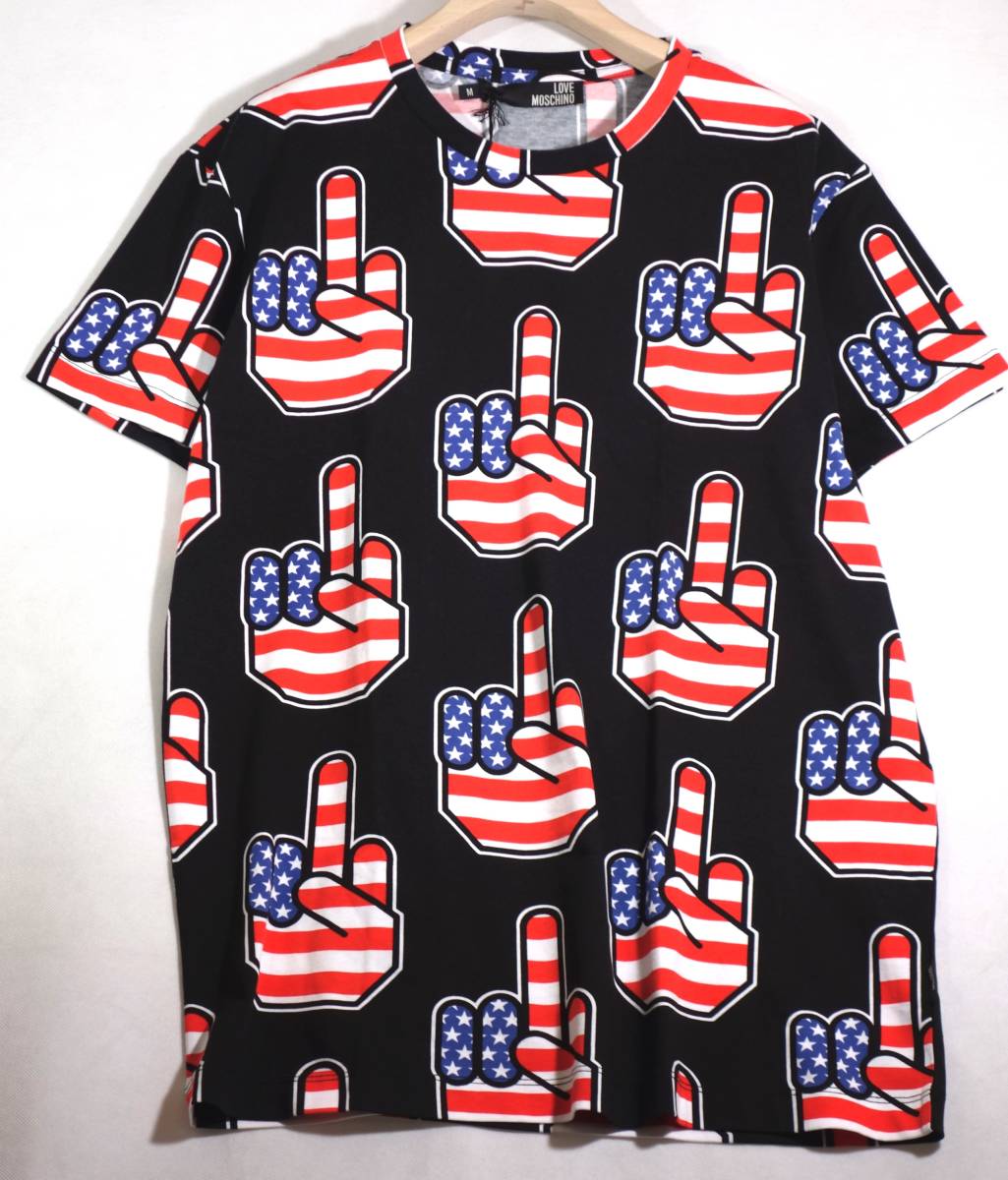 ★MT00021☆新品送料無料★LOVE MOSCHINO ラブモスキーノ Ｍサイズ メンズ Tシャツ アメリカ ブラック ロゴ ファック 半袖 シャツ 個性 ①