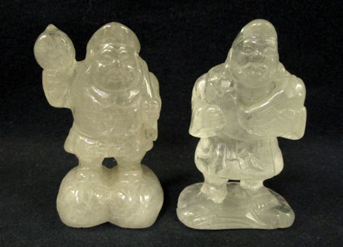 古美術品　極上和彫刻　恵比寿大黒二体　白材彫刻　コレクション 明治期 水晶製 恵比寿大黒天像 一対二体 検 仏教美術神道美術懸仏蔵王