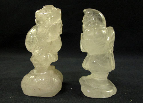 明治期 水晶製 恵比寿大黒天像 一対二体 検 仏教美術神道美術懸仏蔵王
