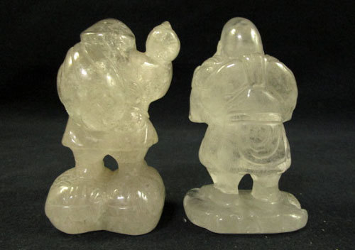 古美術品　極上和彫刻　恵比寿大黒二体　白材彫刻　コレクション 明治期 水晶製 恵比寿大黒天像 一対二体 検 仏教美術神道美術懸仏蔵王