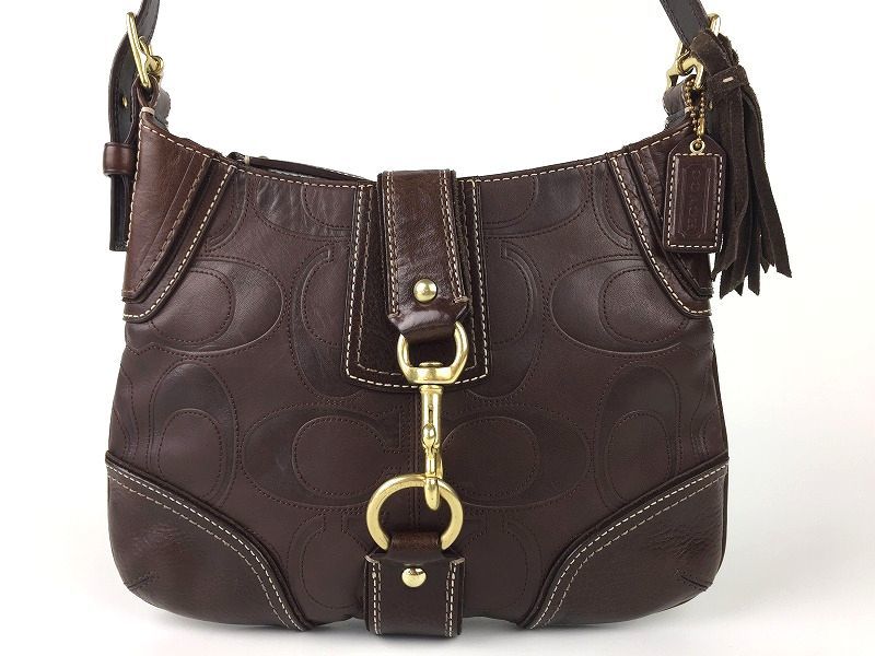 COACH コーチ ハンプトンズ レザー シグネチャー ステッチ ホーボー 