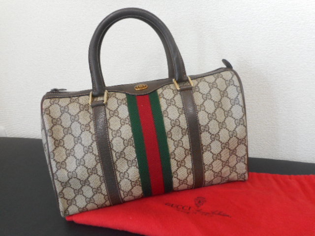 ◇オールドグッチ GUCCI ミニボストンバッグ GG シェリーライン
