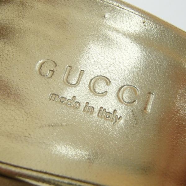 即決★GUCCI グッチ オープントゥストラップヒールパンプス 36 1/2 ゴールド