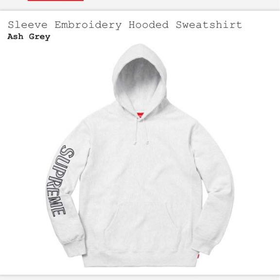 シュプリーム 18ss 袖ロゴパーカー Mサイズ アッシュグレー サボテン  