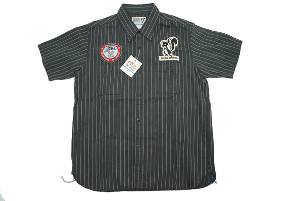 未使用 BUZZ RICKSON'S バズリクソンズ スカンクワークス ヘリンボーン ツイル ストライプ 半袖 ワーク シャツ 黒 XL BR37569