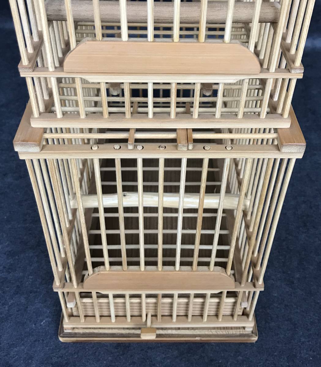 木製　鳥籠 T140☆鳥かご 木 竹製 籠 カゴ 昭和レトロ 文鳥 ペット用品 鳥籠 二層