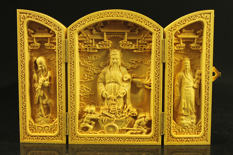 木彫仏像阿弥陀三尊座像 大迫力 柘植材 仏教工芸 財前彫刻 仏師で