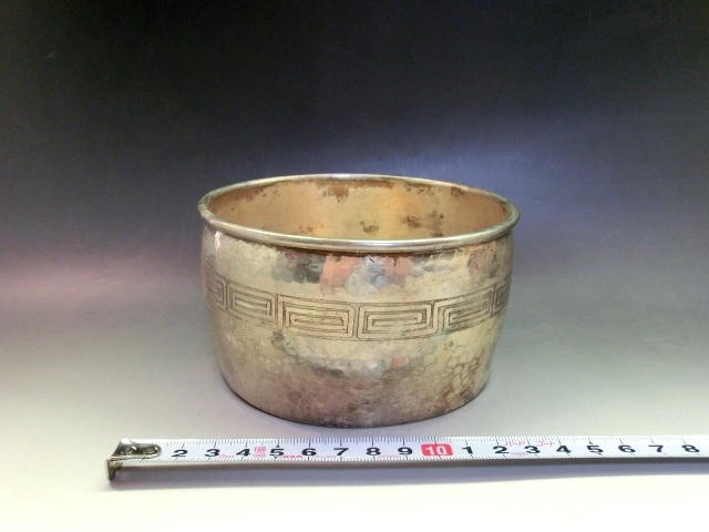 建水■「松竹梅」 錫？ 手打ち 雷門 金属製 お茶道具 古美術 時代物 骨董品■