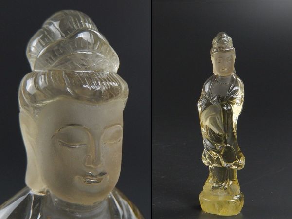 中国古玩 唐物 仏教美術 水晶 観音菩薩立像 仏像 細密細工 時代物 極上