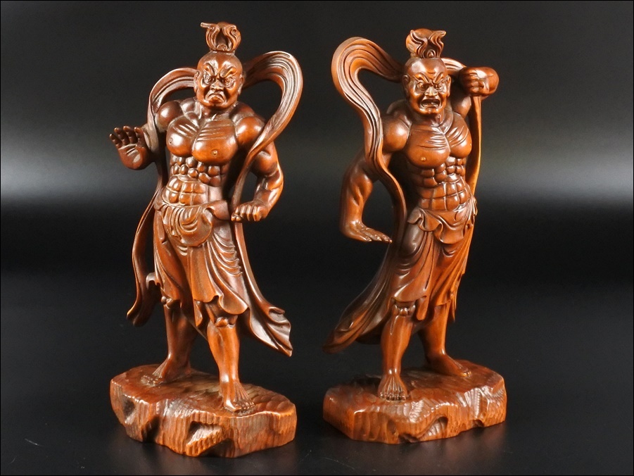 仏教美術 時代 木彫 仁王像 阿吽 金剛力士 仏像 置物 時代 古美術品