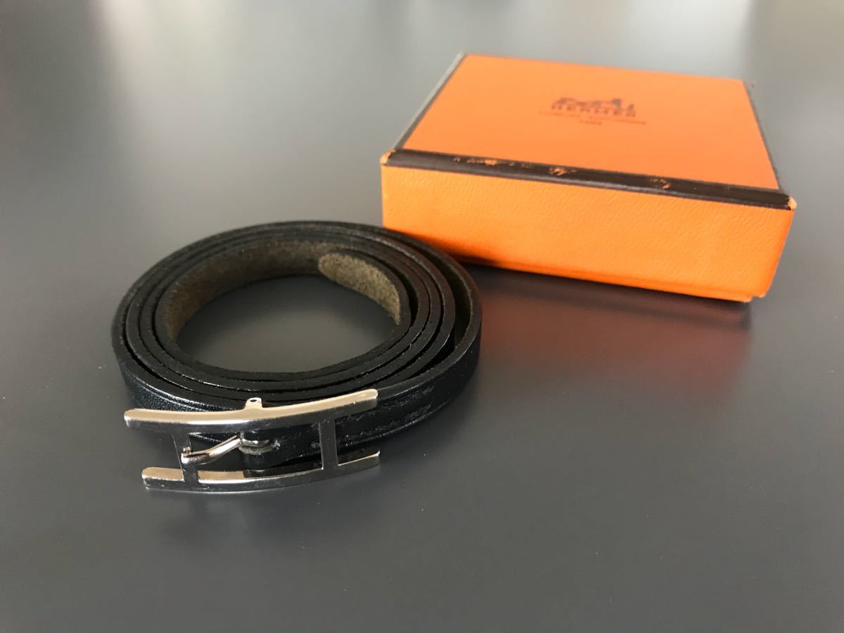 HERMS エルメス アピ 3連レザーブレスレット ブラック シルバー 