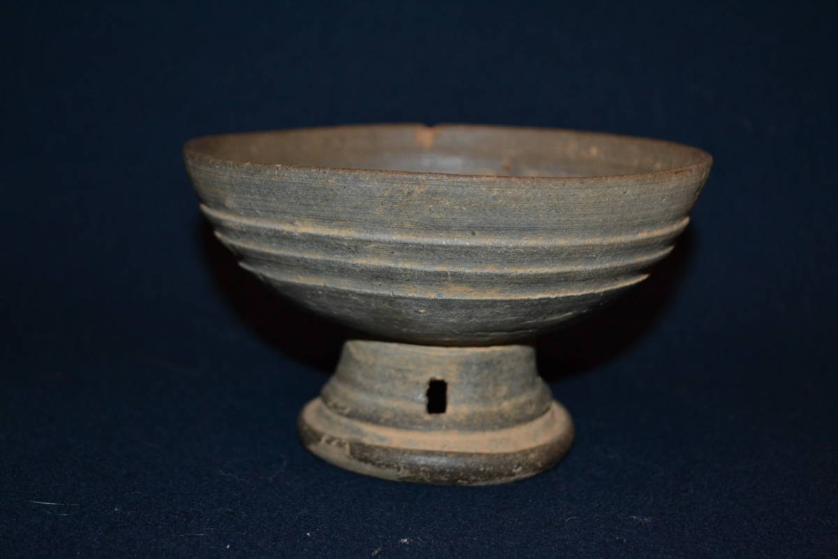 G52【朝鮮陶器】須恵器　新羅　高坏　≪時代物≫