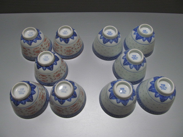 中国美術 倣古 青花 山水人物紋 蓋碗 祥瑞 五件 φ10.5cm 旧家蔵出