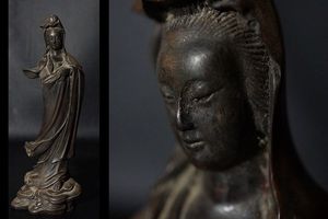 27G1●時代 唐木観音如来像置物●仏教美術/中国古玩/中国美術/阿弥陀如来/不動明王