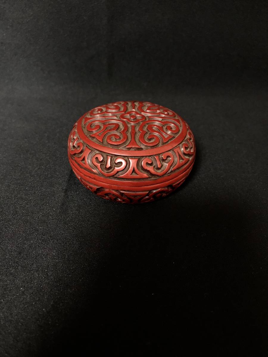 中国美術 堆朱 屈輪 香合 / 具利 茶道具 唐物 漆 堆黒 骨董 古美術