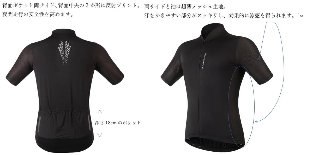 【新品 送料無料】サイクルジャージ 部分メッシュ 半袖 黒 サイズM_2