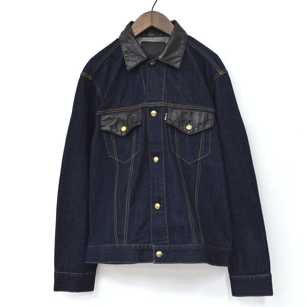 【新品】CUT-RATE カットレイト LEATHER COMBINATION DENIM JACKET レザーコンビネーション デニムジャケット 3rdタイプ インディゴ L