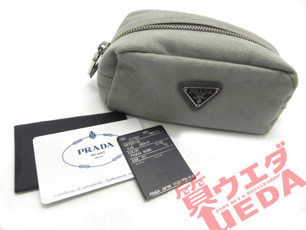 1円～【PRADA】プラダ ポーチ デニム グレー 1N0175 NUBE【国内正規