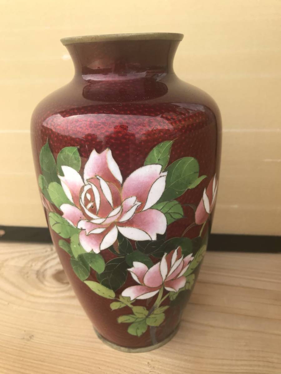 七宝焼 牡丹文 花瓶 V R9625B 七宝焼 牡丹文 花瓶 V R9625B 七宝焼