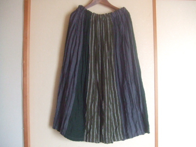美品！昨季購入*NATURAL LAUNDRYナチュラルランドリー*秋色★マキシ丈★ストライプ柄★パネルスカート★カーキ系/2