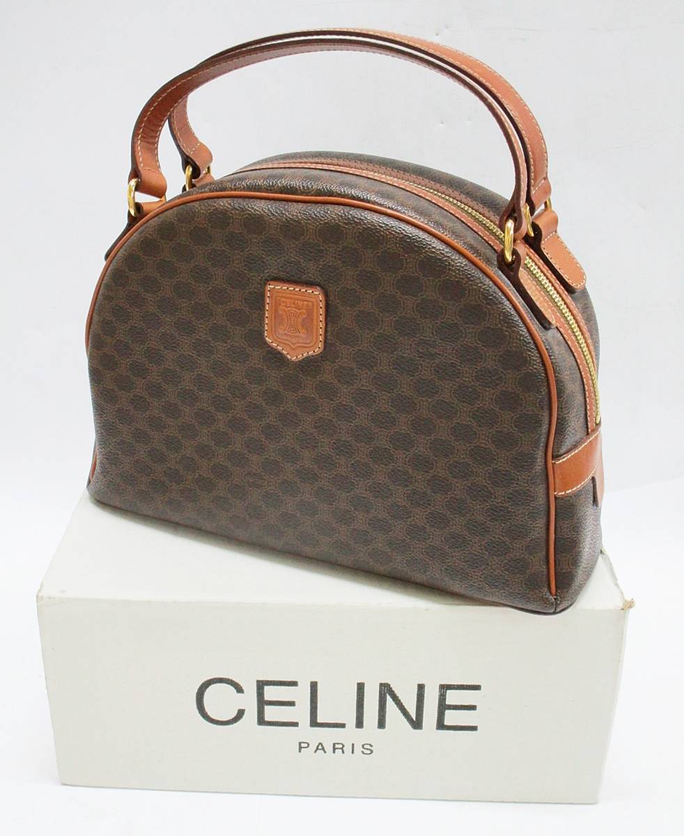 14 86-58145-18 セリーヌ CELINE マカダム柄 ドーム型 ハンドバッグ 茶