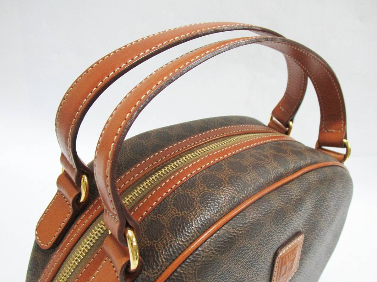 14 86-58145-18 セリーヌ CELINE マカダム柄 ドーム型 ハンドバッグ 茶