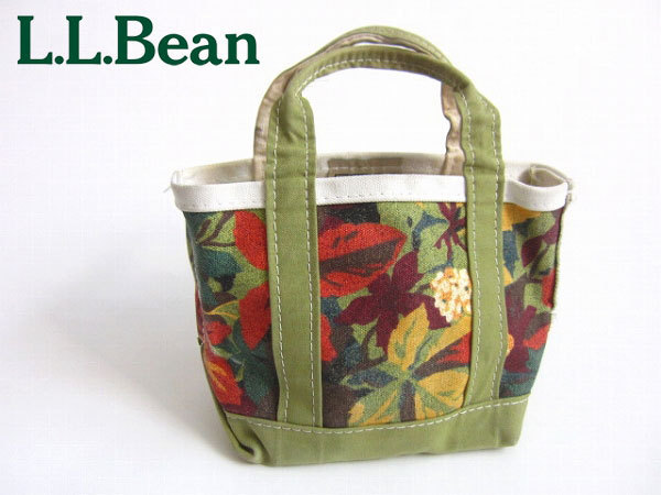 USA製/L.L.Bean/ミニ/キャンバス/トートバッグ/花柄/ボートアンド 