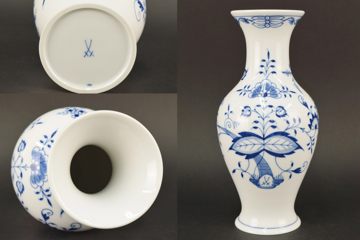 古彩◇古美術／マイセン ブルーオニオン 花瓶 陶磁器 西洋 白磁 