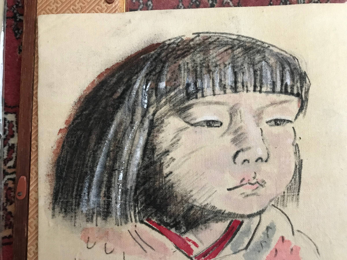 岸田劉生「村子供像」】 肉筆板絵 【公式通販】