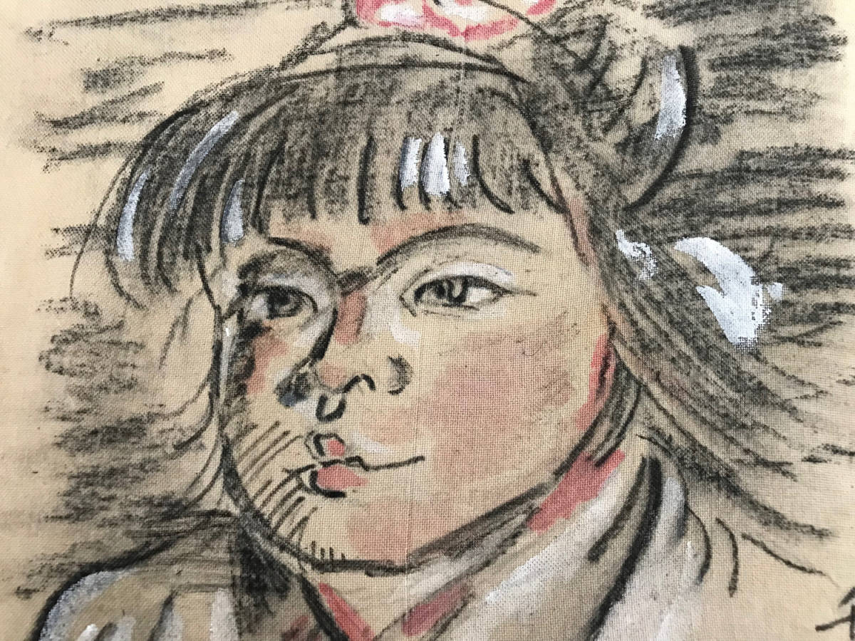 岸田劉生「村子供像」】 肉筆板絵 【公式通販】
